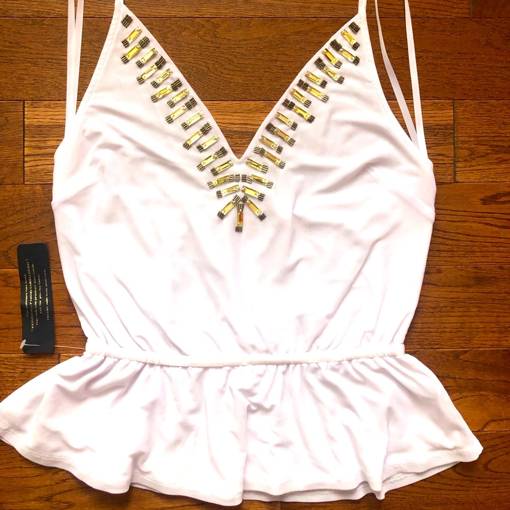 BNWT Bebe white embellished halter top - Size Small